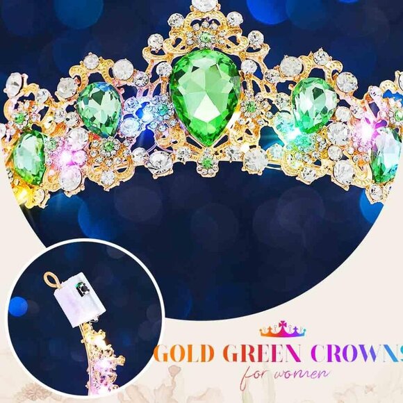Light Green Baroque Rhinestone Crown Tiara LED Bridal Hair Accessory for Women main image 5